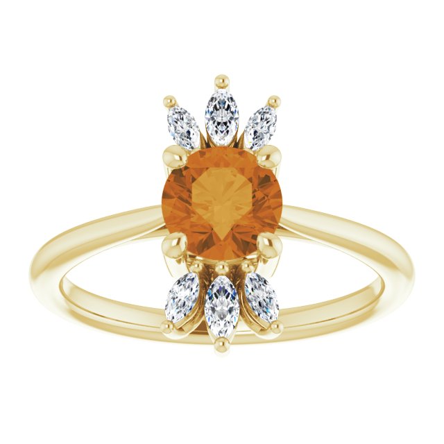 14K Gold Round Natural Citrine & Natural Diamond Accented Ring – 6mm Stones - Yellow Gold - view 3