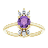 14K Gold Round Natural Amethyst & Natural Diamond Accented Ring – 6mm Stones - Yellow Gold - view 3