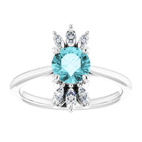 14K Gold Round Natural Blue Zircon & Natural Diamond Accented Ring – 6mm Stones - White Gold - view 3
