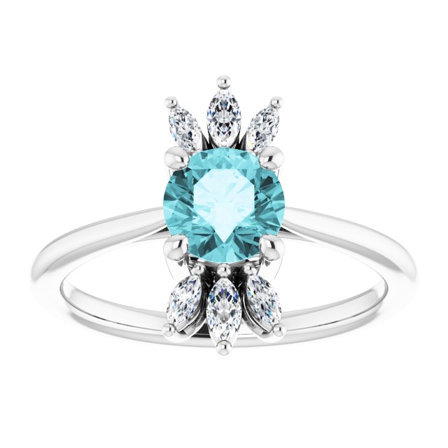 14K Gold Round Natural Blue Zircon & Natural Diamond Accented Ring – 6mm Stones - White Gold - view 3