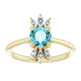 14K Gold Round Natural Blue Zircon & Natural Diamond Accented Ring – 6mm Stones - Yellow Gold - view 3
