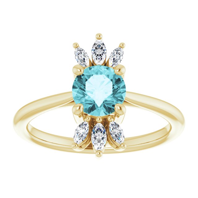 14K Gold Round Natural Blue Zircon & Natural Diamond Accented Ring – 6mm Stones - Yellow Gold - view 3