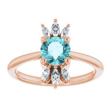 14K Gold Round Natural Blue Zircon & Natural Diamond Accented Ring – 6mm Stones - Rose Gold - view 3