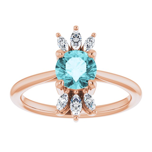 14K Gold Round Natural Blue Zircon & Natural Diamond Accented Ring – 6mm Stones - Rose Gold - view 3