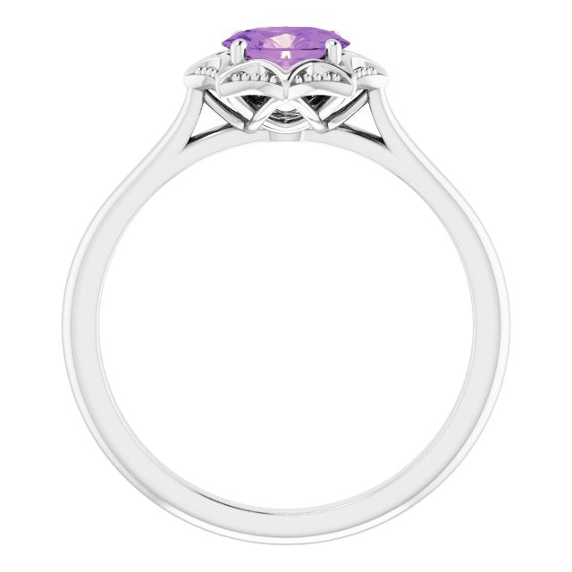 Platinum Oval Natural Amethyst Solitaire Ring – 6x4mm - view 2