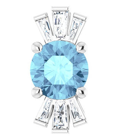 14K Gold Round Natural Aquamarine & Natural Diamond Accented Necklace or Pendant – 1/6 CTW - White Gold