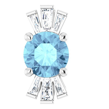 14K Gold Round Natural Aquamarine & Natural Diamond Accented Necklace or Pendant – 1/6 CTW - White Gold