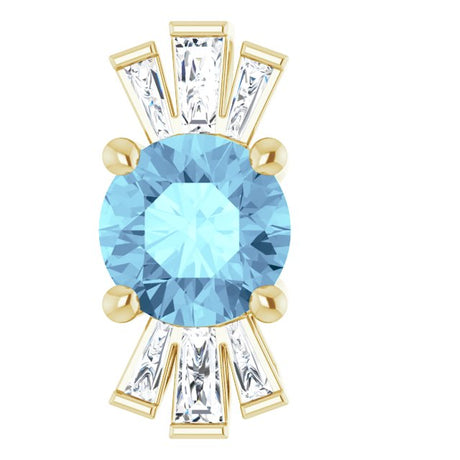 14K Gold Round Natural Aquamarine & Natural Diamond Accented Necklace or Pendant – 1/6 CTW - Yellow Gold