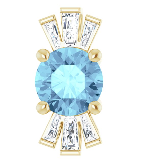 14K Gold Round Natural Aquamarine & Natural Diamond Accented Necklace or Pendant – 1/6 CTW - Yellow Gold