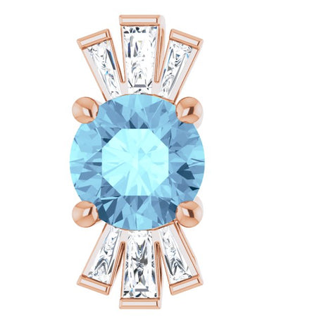 14K Gold Round Natural Aquamarine & Natural Diamond Accented Necklace or Pendant – 1/6 CTW - Rose Gold