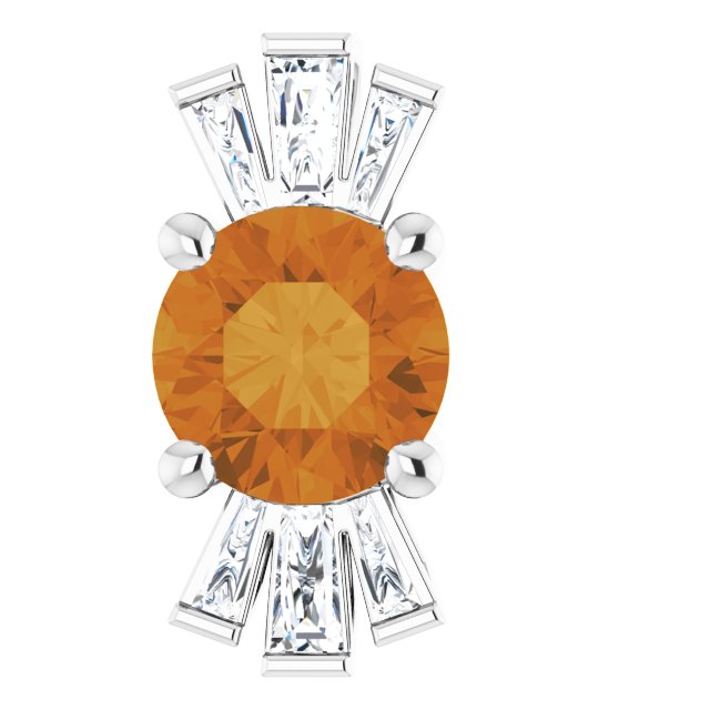 Platinum Round Natural Citrine & Natural Diamond Accented Necklace or Pendant – 1/6 CTW