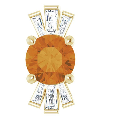 14K Gold Round Natural Citrine & Natural Diamond Accented Necklace or Pendant – 1/6 CTW - Yellow Gold