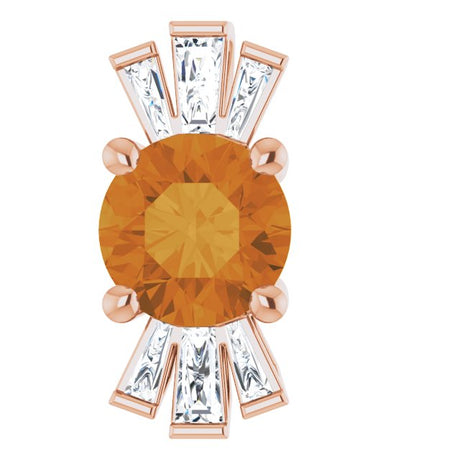 14K Gold Round Natural Citrine & Natural Diamond Accented Necklace or Pendant – 1/6 CTW - Rose Gold