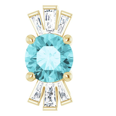 14K Gold Round Natural Blue Zircon & Natural Diamond Accented Necklace or Pendant – 1/6 CTW - Yellow Gold