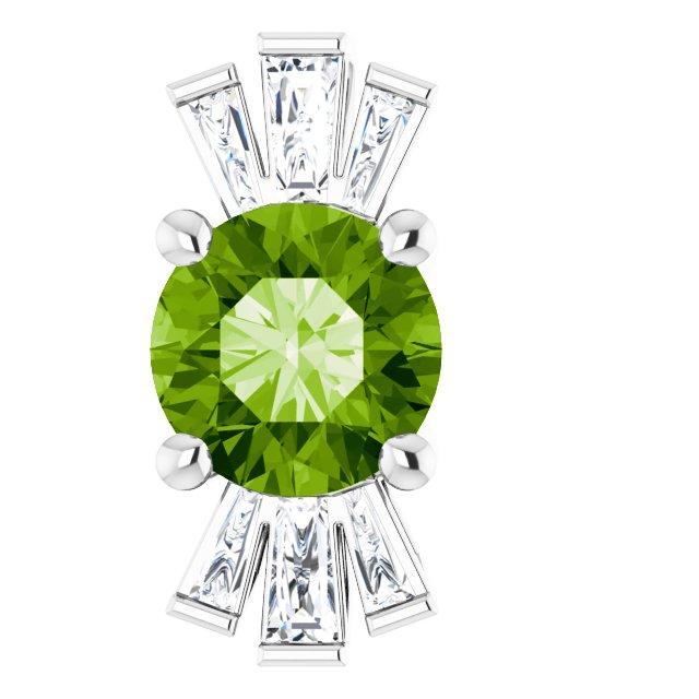 14K Gold Round Natural Peridot & Natural Diamond Accented Necklace or Pendant – 1/6 CTW - White Gold