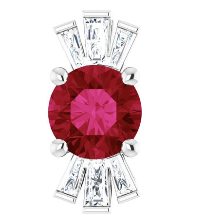 Platinum Round Lab-Grown Ruby & Natural Diamond Accented Necklace or Pendant – 1/6 CTW