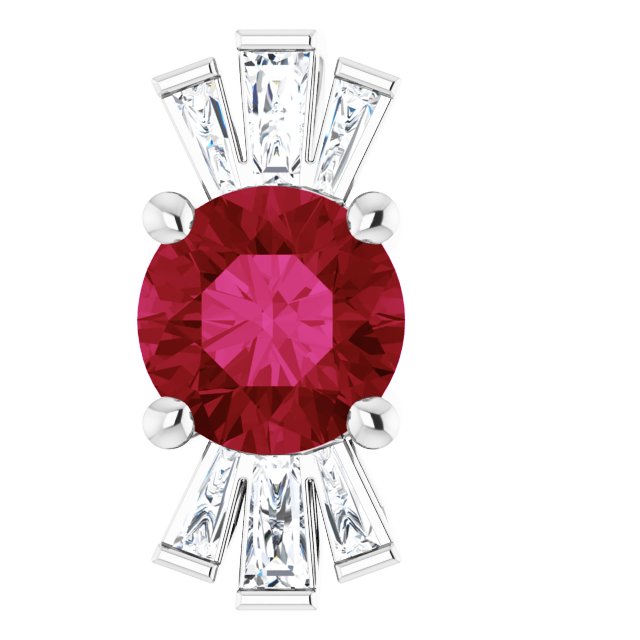 Platinum Round Lab-Grown Ruby & Natural Diamond Accented Necklace or Pendant – 1/6 CTW