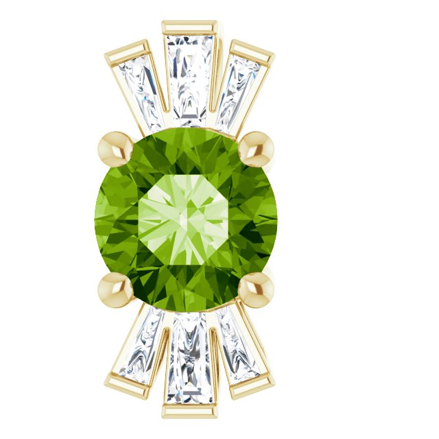 14K Gold Round Natural Peridot & Natural Diamond Accented Necklace or Pendant – 1/6 CTW - Yellow Gold