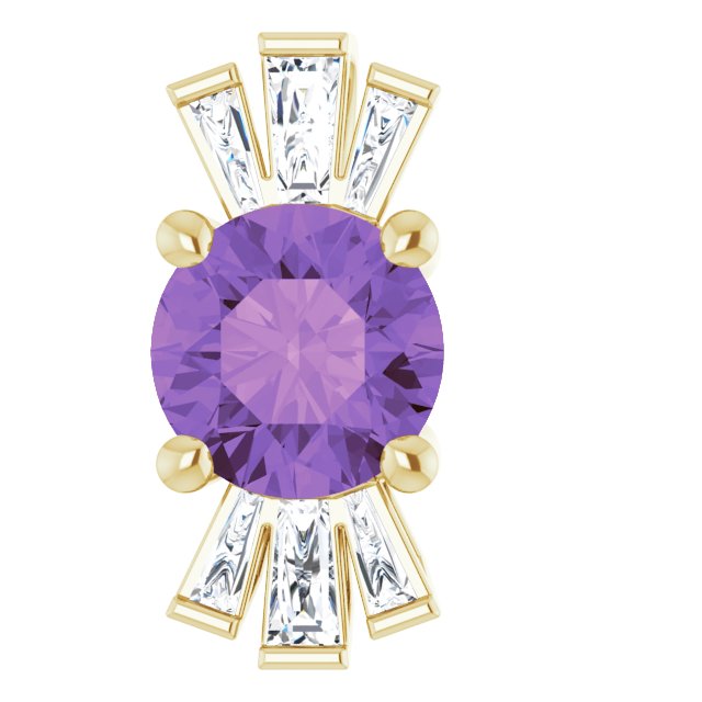 14K Gold Round Natural Amethyst & Natural Diamond Accented Necklace or Pendant – 1/6 CTW - Yellow Gold