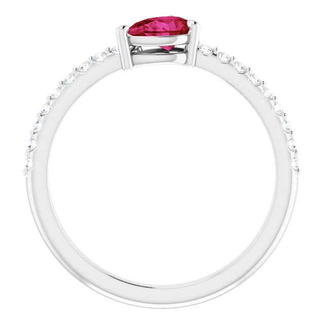 14K Gold Pear Natural Ruby & Natural Diamond Stackable Accented Ring - White Gold - view 2