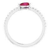 Platinum Pear Natural Ruby & Natural Diamond Stackable Accented Ring - view 2