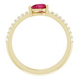 14K Gold Pear Natural Ruby & Natural Diamond Stackable Accented Ring - Yellow Gold - view 2