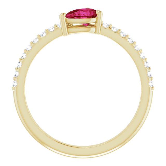 14K Gold Pear Natural Ruby & Natural Diamond Stackable Accented Ring - Yellow Gold - view 2
