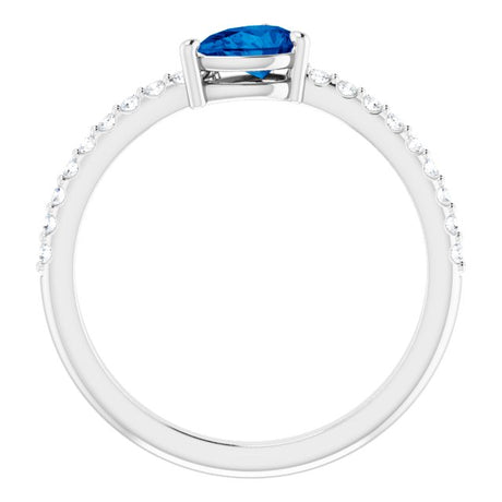 Platinum Pear Natural Blue Sapphire & Natural Diamond Stackable Accented Ring - view 2