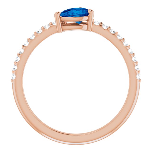 14K Gold Pear Natural Blue Sapphire & Natural Diamond Stackable Accented Ring - Rose Gold - view 2