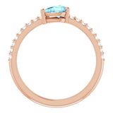 14K Gold Pear Natural Aquamarine & Natural Diamond Stackable Accented Ring - Rose Gold - view 2