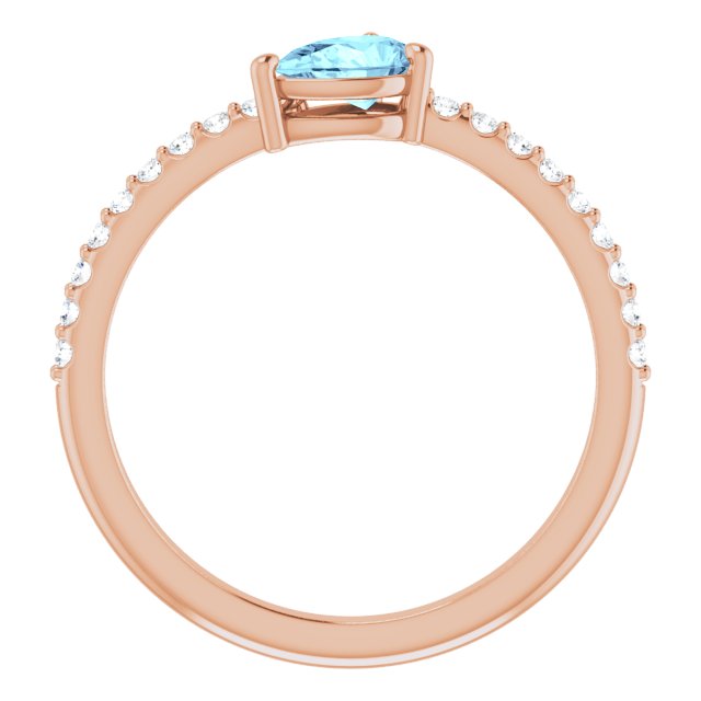 14K Gold Pear Natural Aquamarine & Natural Diamond Stackable Accented Ring - Rose Gold - view 2
