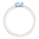 14K Gold Pear Natural Aquamarine & Natural Diamond Stackable Accented Ring - White Gold - view 2