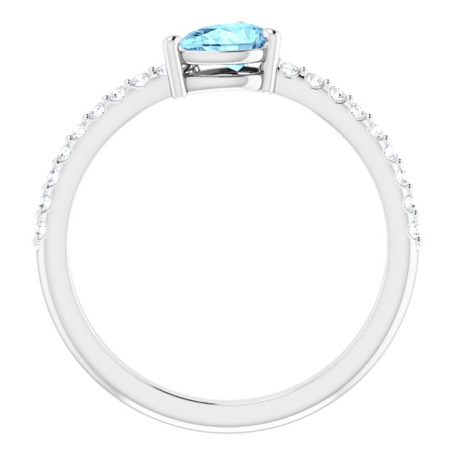 14K Gold Pear Natural Aquamarine & Natural Diamond Stackable Accented Ring - White Gold - view 2