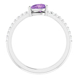 14K Gold Pear Natural Amethyst & Natural Diamond Stackable Accented Ring - White Gold - view 2