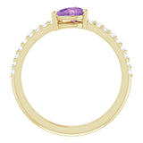 14K Gold Pear Natural Amethyst & Natural Diamond Stackable Accented Ring - Yellow Gold - view 2