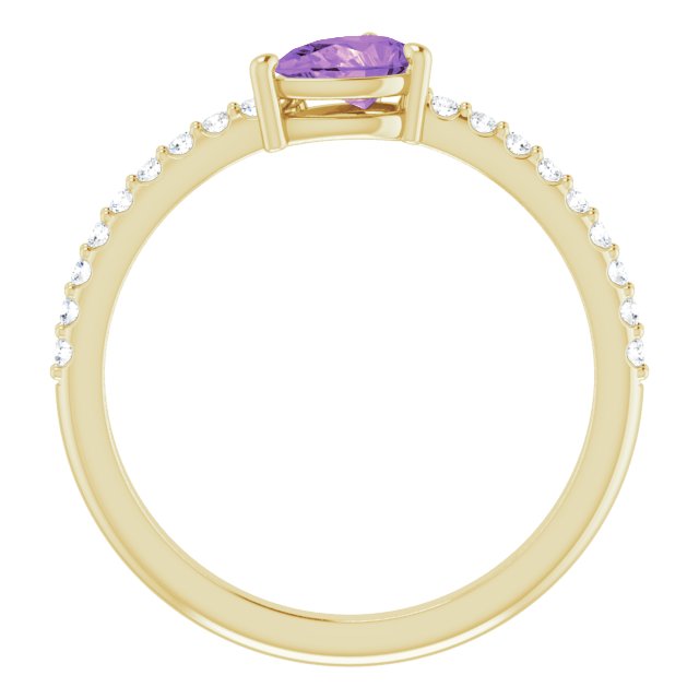 14K Gold Pear Natural Amethyst & Natural Diamond Stackable Accented Ring - Yellow Gold - view 2