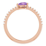 14K Gold Pear Natural Amethyst & Natural Diamond Stackable Accented Ring - Rose Gold - view 2