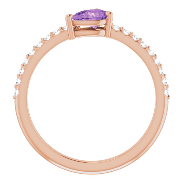 14K Gold Pear Natural Amethyst & Natural Diamond Stackable Accented Ring - Rose Gold - view 2
