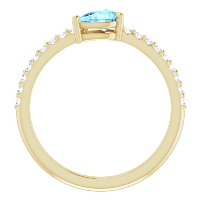 14K Gold Pear Natural Aquamarine & Natural Diamond Stackable Accented Ring - Yellow Gold - view 2