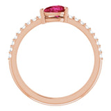 14K Gold Pear Natural Ruby & Natural Diamond Stackable Accented Ring - Rose Gold - view 2