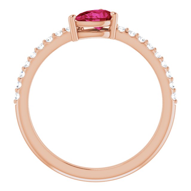 14K Gold Pear Natural Ruby & Natural Diamond Stackable Accented Ring - Rose Gold - view 2