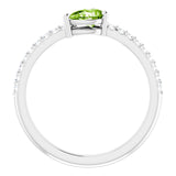 Platinum Pear Natural Peridot & Natural Diamond Stackable Accented Ring - view 2