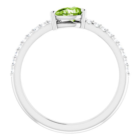Platinum Pear Natural Peridot & Natural Diamond Stackable Accented Ring - view 2