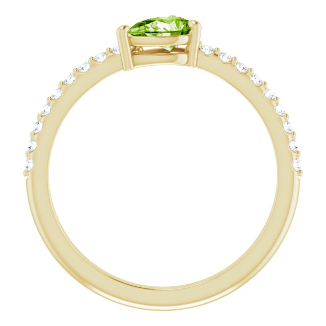 14K Gold Pear Natural Peridot & Natural Diamond Stackable Accented Ring - Yellow Gold - view 2