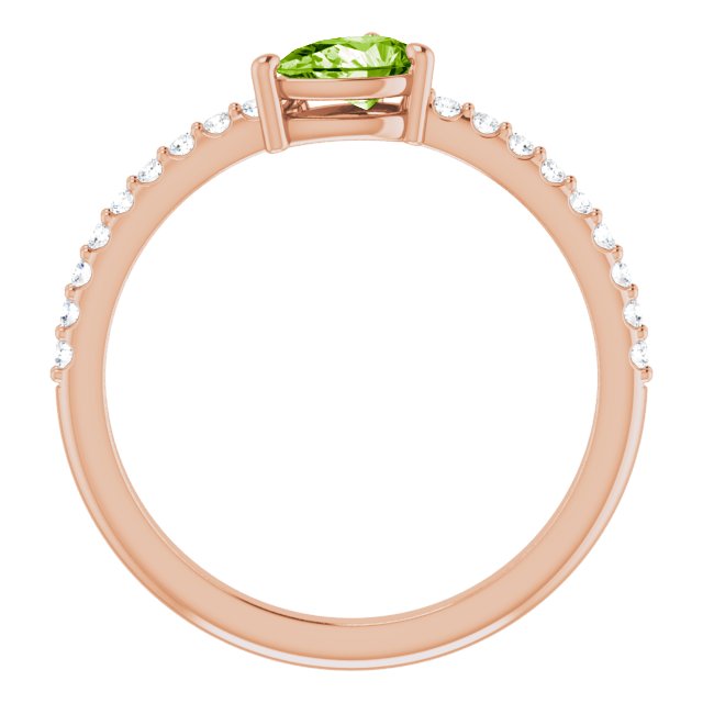 14K Gold Pear Natural Peridot & Natural Diamond Stackable Accented Ring - Rose Gold - view 2