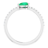 14K Gold Pear Natural Emerald & Natural Diamond Stackable Accented Ring - White Gold - view 2