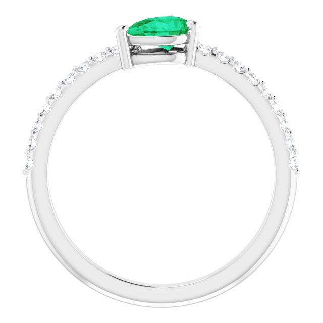 14K Gold Pear Natural Emerald & Natural Diamond Stackable Accented Ring - White Gold - view 2