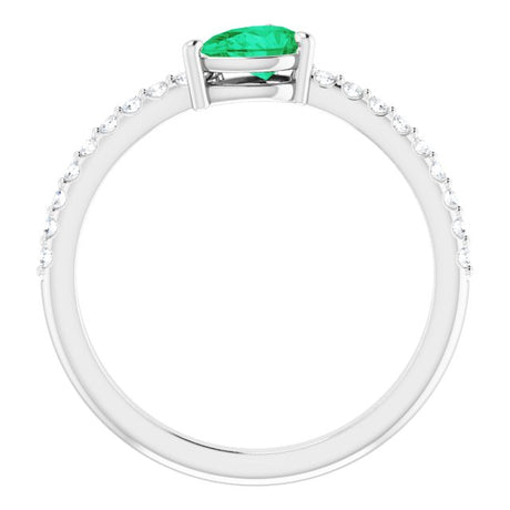 Platinum Pear Natural Emerald & Natural Diamond Stackable Accented Ring - view 2