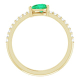 14K Gold Pear Natural Emerald & Natural Diamond Stackable Accented Ring - Yellow Gold - view 2