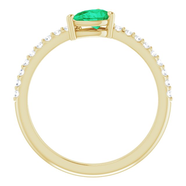 14K Gold Pear Lab-Grown Emerald & Natural Diamond Stackable Accented Ring - Yellow Gold - view 2